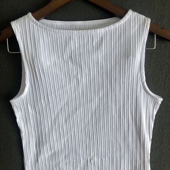 Madewell Tank Top Size XXS White Ribbed Cotton Blend Sleeveless Cropped Boatneck - Picture 5 of 16